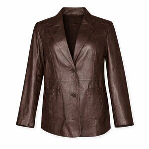 NEWPORT NEWS Leather Brown Blazer Jacket Size 16W